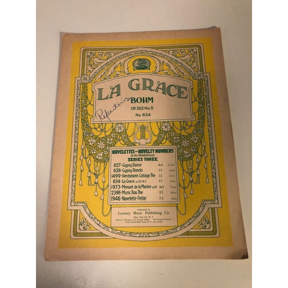 Vintage‎ Sheet Music La Grace op 302 No 5 No 634 Bohm